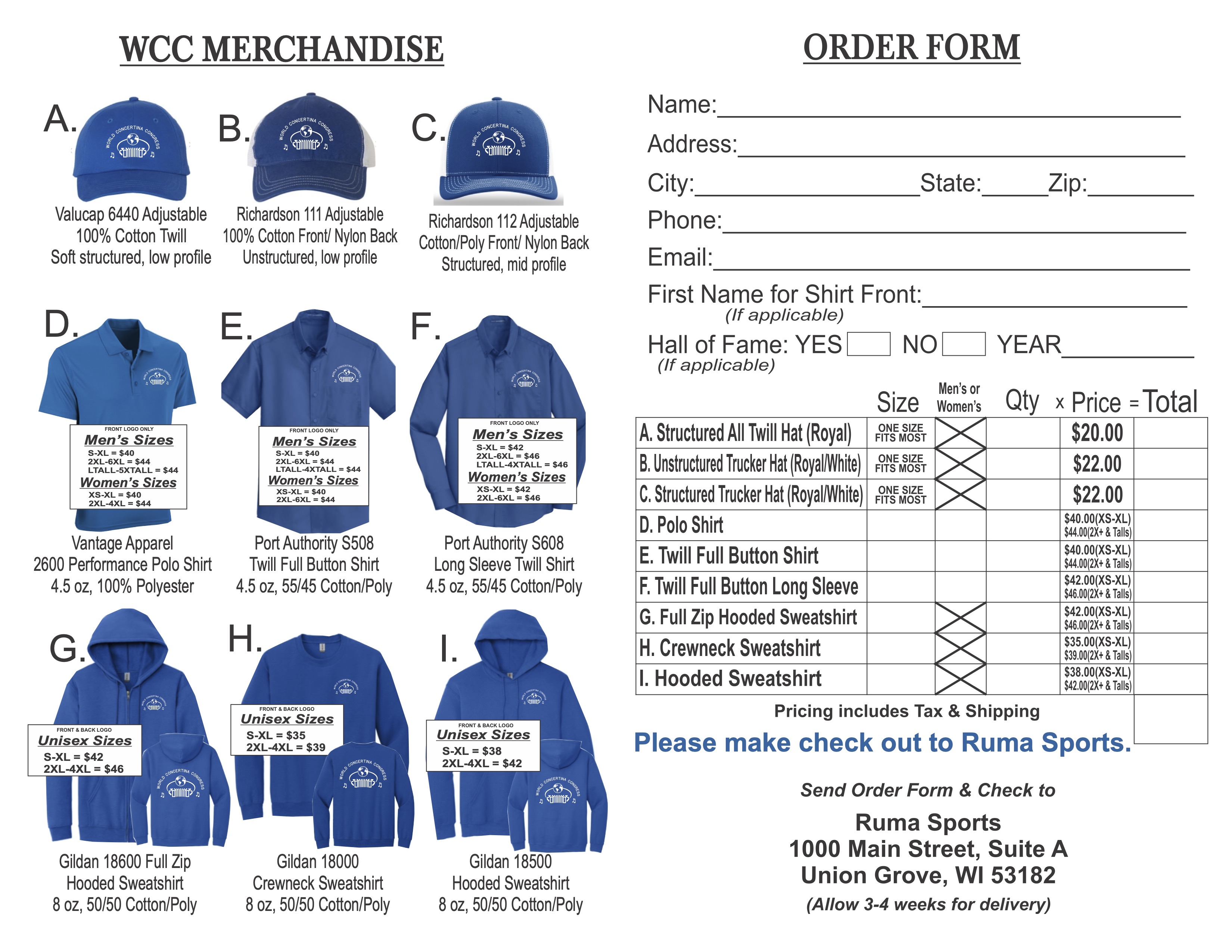 WCC Merchandise Order Form